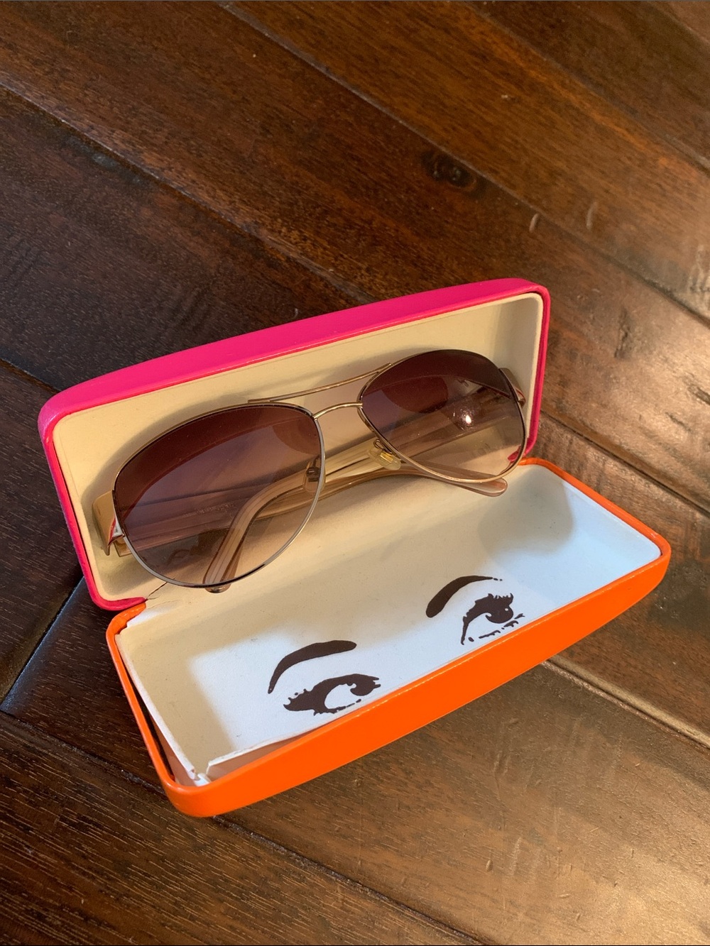 kate spade Pink & Orange Sunglasses Case with Brown Gradient Lens Aviators